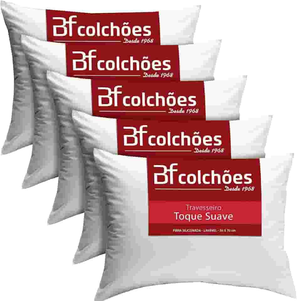 Kit 5 Travesseiro Antialérgico Lavável Macio Fibra 50x70cm Bf Colchoes