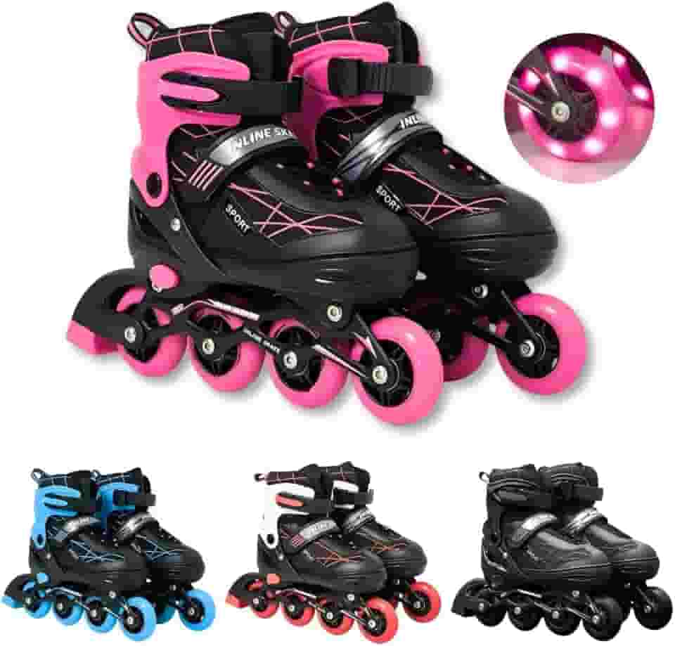 Patins Roller Inline 4 Rodas Ajustável Adulto Rodinha com Led
