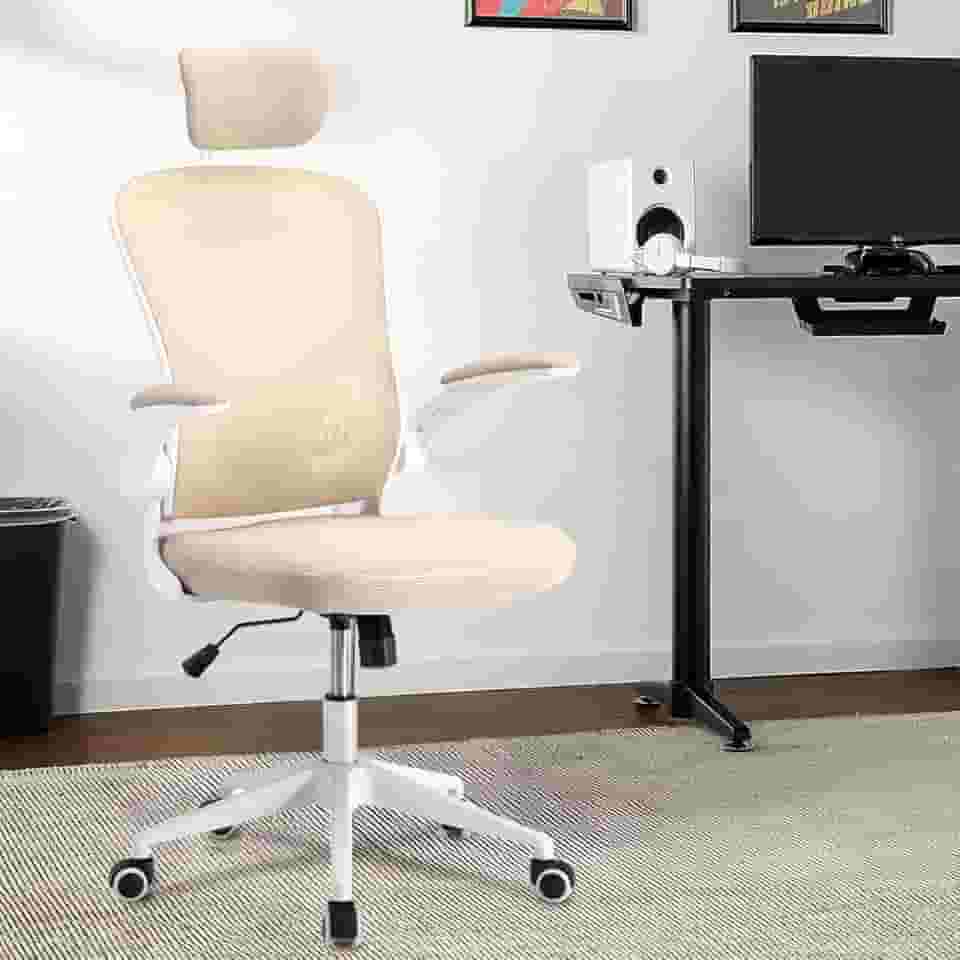 Cadeira de escritório ergonômica com estofado de mesh (Amarelo)