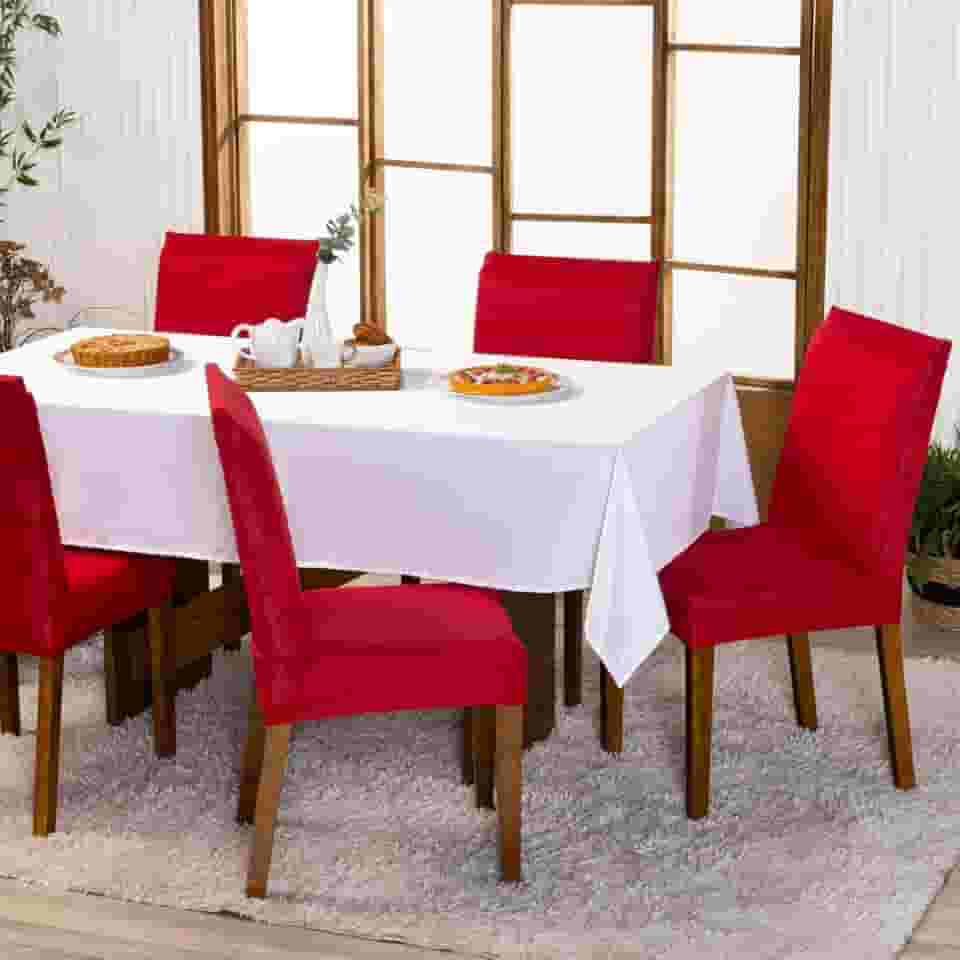 Kit com 6 Capas de Cadeira Lisa Ajustável com Elástico - Protetor Decoração Moderna Para Cozinha Jantar em Malha Gel Helanca (Vermelho)