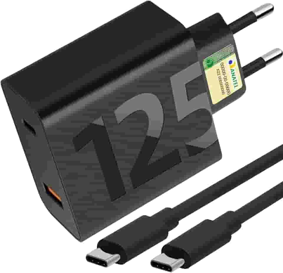 Carregador Turbo 125W Duas Portas + Cabo USB Tipo C de 1m, Compatível com Tipo C, Iphone 15,16, IOS, Android, Galaxy, Xiaomi, Motorola, Samsung, Tablets, Notebooks, Carga até 8x + Rápida Premium