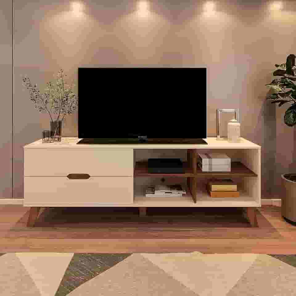 Rack para Tv ate 75" com 2 gavetas VERONA cor Off White/Pinho - Artely