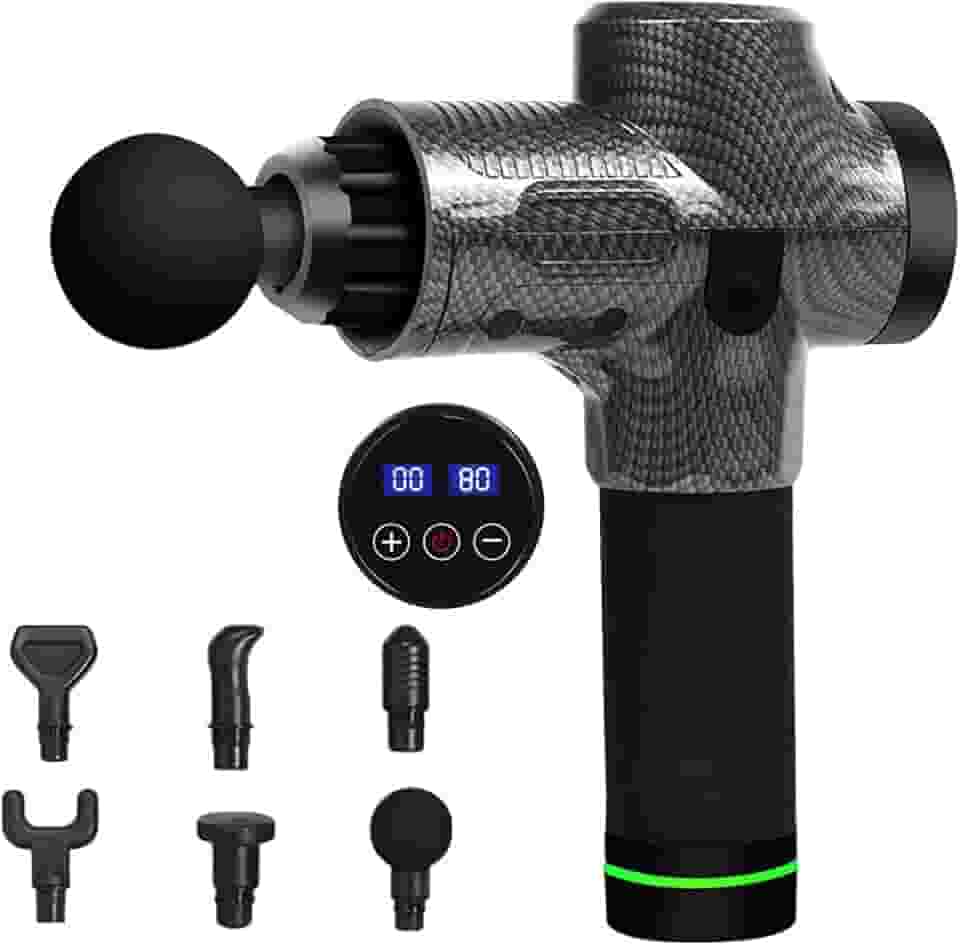 Massageador de percussão muscular profunda feito à mão, pistola de massagem muscular, alívio da dor de atleta sem fio de 30 velocidades, pistola de fáscia elétrica portátil com 6 cabeças