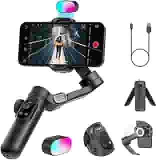 AOC~HUAN Estabilizador para Smartphone, Estabilizador 3 Eixos para Celular com Tripé,Tela OLED com luz LED, Controle por Gestos,Rastreamento Facial, Carregamento Magnético,