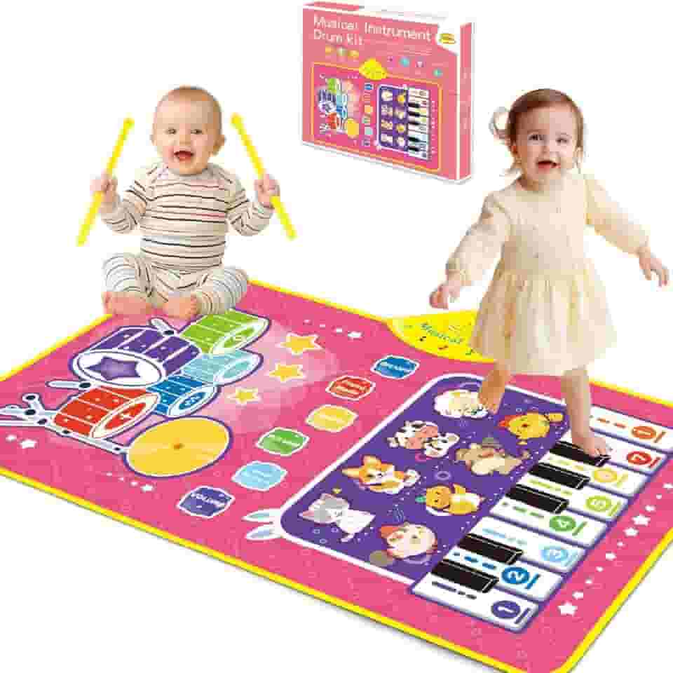 Tapete de Música Infantil, 3 Modos: Piano, Animais, Bateria, Tapete Para Desenvolvimento Sonoro e Sensorial