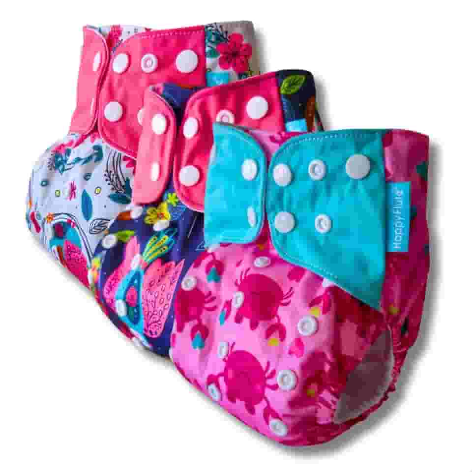 Kit 3 Fraldas Ecológicas Reutilizável De Pano + 3 Absorventes 6 camadas