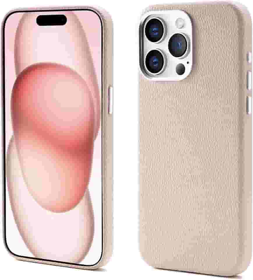 Capinha Premium de Couro Anti Impacto – Compatível com Modelos de iPhone (Carregamento Sem Fio Magnético)，À Prova d’Água e Poeira, Botões de Metal e Proteção da Câmera (cor-de-rosa, iPhone 15 Pro Max)