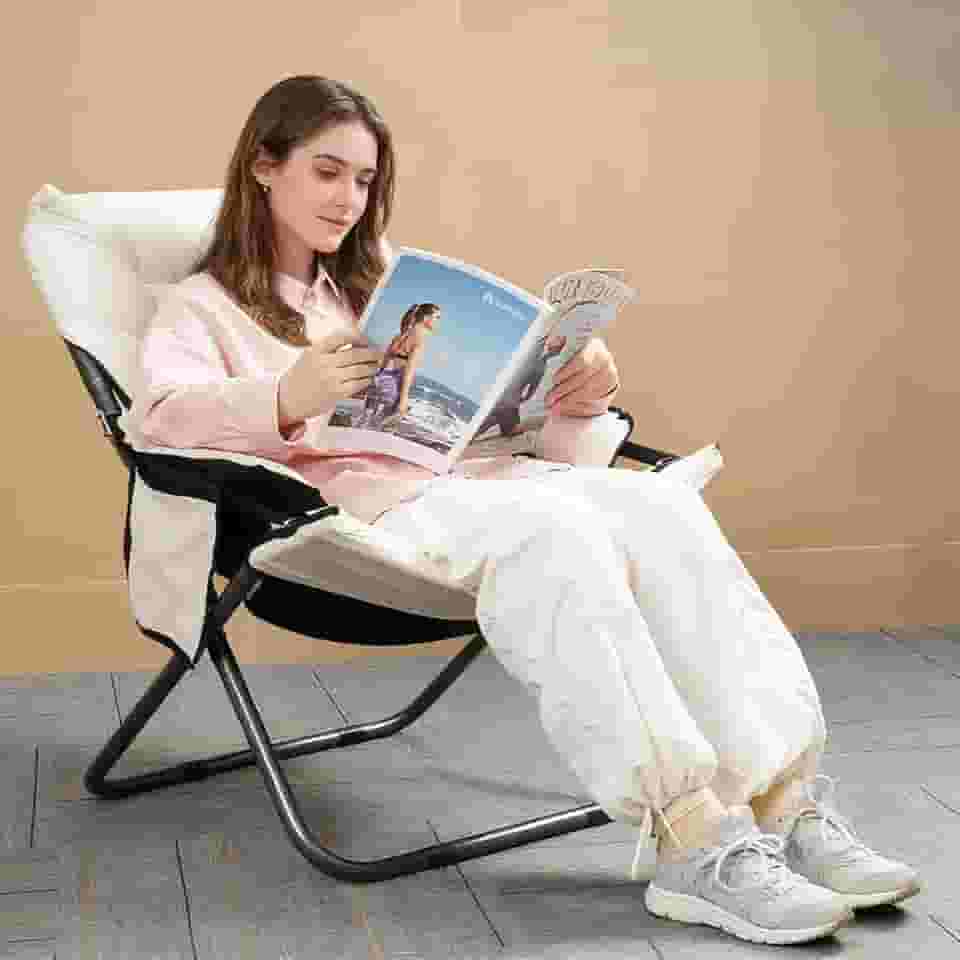 Poltrona Dobrável Reclinável 3 Posições – Leve 4,8 kg, Poltrona Papi,Compacta e Portátil para Praia, Camping, Cadeira do Papai,Estudo e Relaxar,Bege