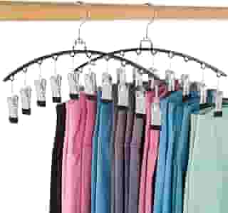 Kit 2 Cabides de Calças, Cabides para Pendurar Roupas com 10 Clipés, Organizador de Legging de Metal, Economizador de Espaço para Calças de Yoga, Jeans, Activewear