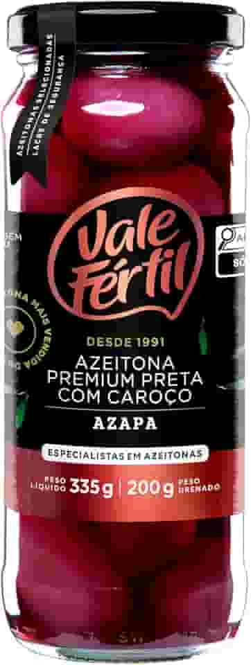 Azeitona Preta em Conserva Azapa com Caroço Vale Fértil Premium Vidro 200g, Pequeno