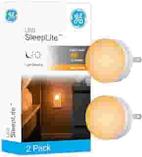 Luz noturna GE SleepLite, pacote com 2, melatonina, sensor crepúsculo ao amanhecer, auxílio de sono natural, âmbar quente, compacto, ideal para quarto, berçário, banheiro, corredor, 45247, 2 unidades