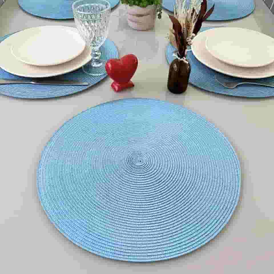 Kit 6 Peças Jogo Americano Redondo - Sousplat Redondo para Mesa Posta - Jogo Americano Elegante para Jantar, Almoço e Café - UpShop (Azul Bebê)