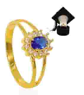 Anel de Formatura Feminino De Moeda Antiga Banhado A Ouro Com Capelo - Engenharia Civil