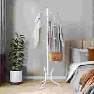 Cabideiro de Chão Organizador para Roupas Casaco Bolsa Chapéu 12 Ganchos, Cabide para Hall de Entrada, para Pendurar Roupas, Chapéus, Bolsas e Guarda-Chuvas, Branco