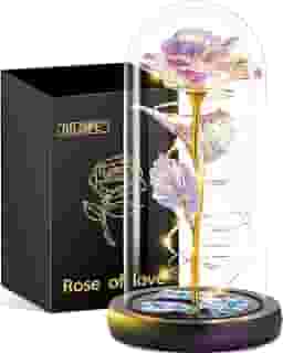 Otlonpe Flor rosa de vidro, presente feminino para Natal, Dia dos Namorados, Dia das Mães, Apreciação de professores, presente de aniversário para mulheres, mãe, esposa, namorada, avó, irmã