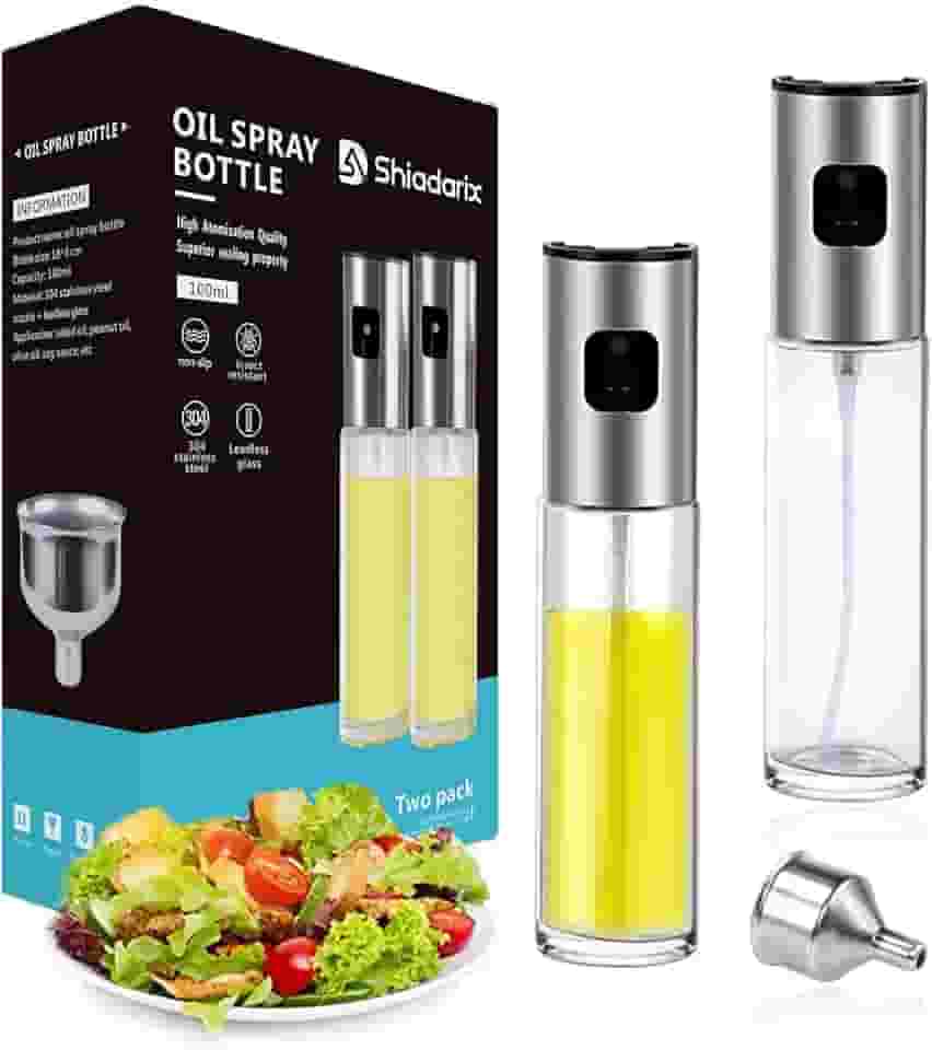 Pulverizador de óleo para cozinhar, pulverizador de azeite de oliva para fritadeira a ar, frasco de spray de azeite de oliva de vidro de 100 ml com tampa de aço inoxidável, dispensador de