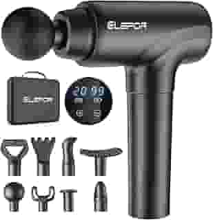 Pistola de massagem de tecido profundo, pistola massageadora de percussão nas costas para atletas pistola de massagem muscular para alívio da dor com 8 cabeças de massagem e 20 velocidades