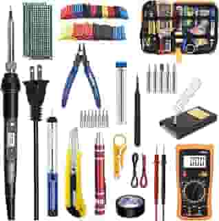 32 em 1 Kit de ferro de solda,Estação de solda 110V com Multímetro Digital,Ferramenta de Soldagem de Temperatura Ajustável de 60w,Ferro de Solda Profissional Completa para Reparo de Eletrônicos.