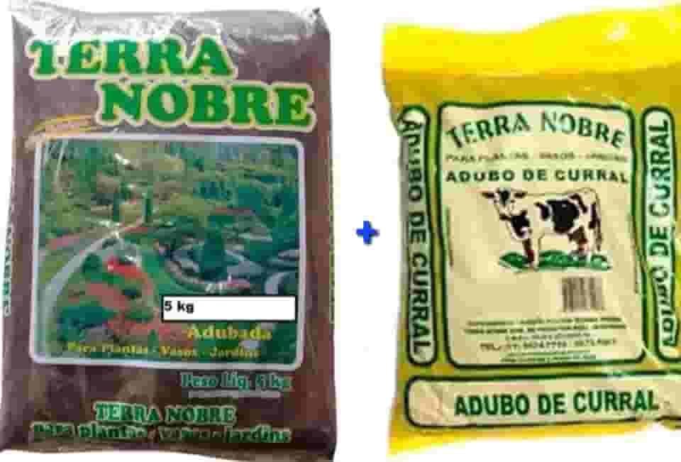 Kit Terra Adubada 5Kg + Adubo Orgânico de Curral 1Kg Terra Nobre - Plantas - Hortas - Plantação