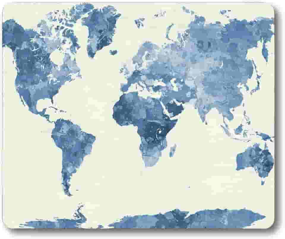 Mouse pad Smooffly World Map Gaming, mouse pad de borracha antiderrapante com mapa do mundo Watercolor Bule