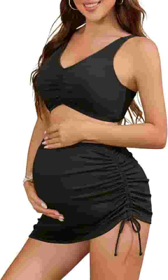 Conjunto de biquíni para gestantes de duas peças com saia cintura alta para gestantes