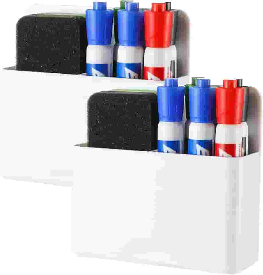 2 marcadores magnéticos para quadro branco apagável a seco para escritório, geladeira, sala de aula, essencial (branco)