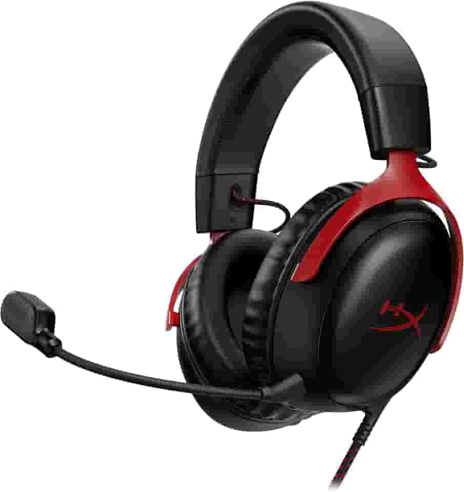 Headset Gamer HyperX Cloud III – Compatível com PC, PS5, Xbox Series X|S, Drivers Angulados de 53mm, Áudio DTS, Microfone de 10 mm, USB-C, USB-A, Fio de 3,5 mm, Vermelho e Preto (727A9AA)