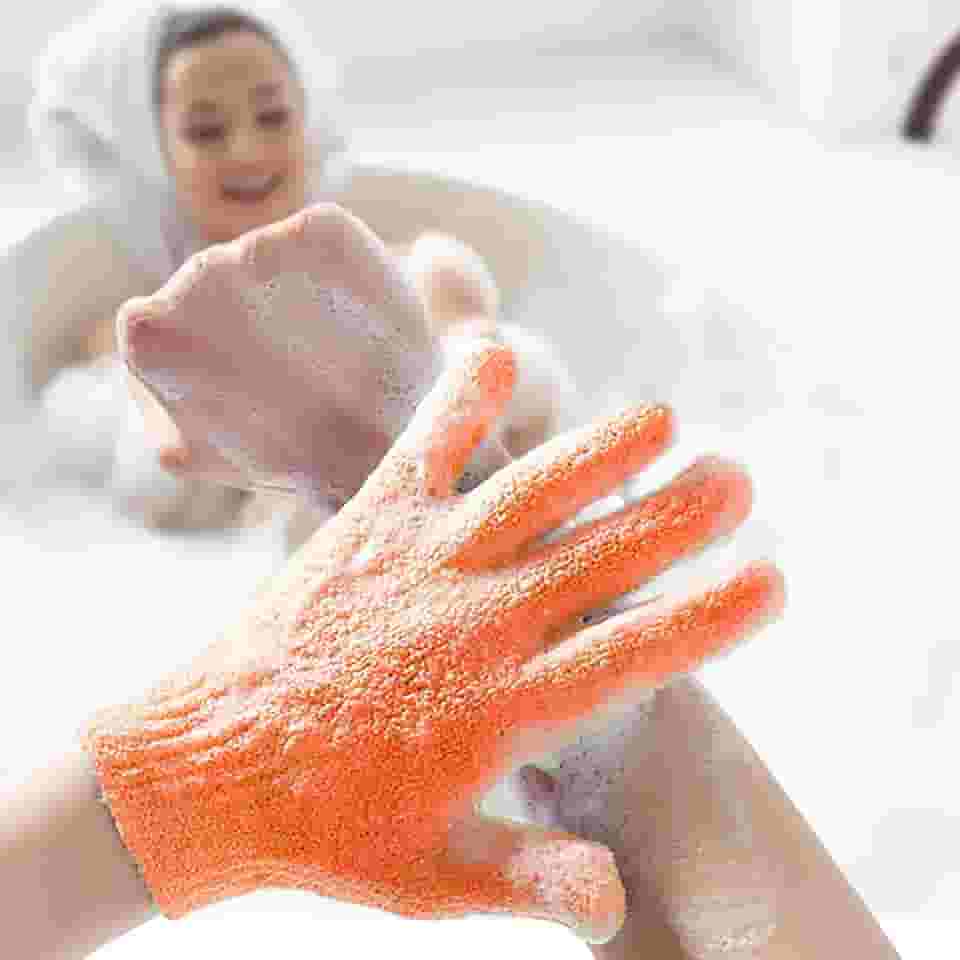 Luvas esfoliantes duplas para spa massagem corporal acessórios de banho (tangerina)