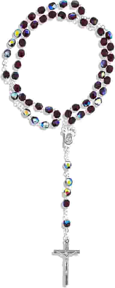 Terço católico com contas de cristal | Ótimo presente religioso para a primeira comunhão, confirmação e casamentos | Devocional Mariano | Feito na Itália