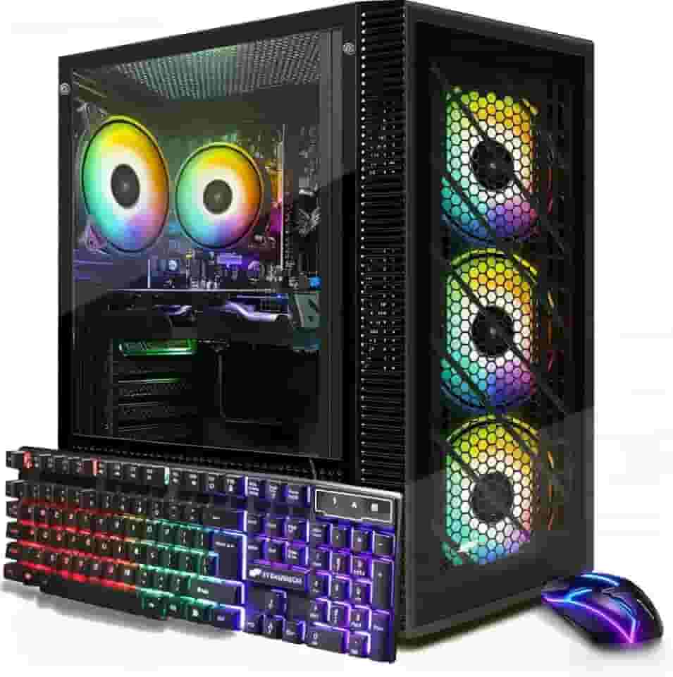 STGAubron Computador desktop para jogos, Radeon RX 590 8G, Intel Core i7 até 3,9 G, 32 GB RAM, SSD de 1 TB, WiFi 600M, BT 5.0, Ventilador RGB x4, Windows 11 Home