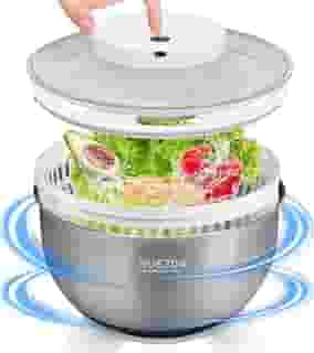 Centrifuga de Salada 110V, Secador de Verduras, Desidratador Elétrico de Vegetais em Aço Inoxidável com Capacidade para 4500ML, Cesto Elétrico para Escorrer Frutas, Seca Salada Centrifuga