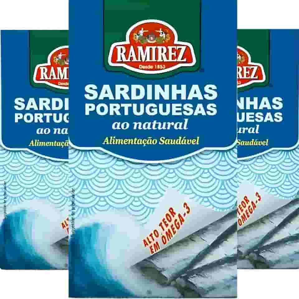 Sardinha em Lata Portuguesa RAMIREZ ao Natural em Água – 125g - 3 Unidades – Tampa Abre Fácil