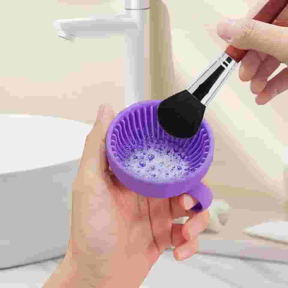 Generic Limpador de pincéis de maquiagem de silicone, tigela de escova, ferramenta de lavagem portátil, limpador de pincéis cosméticos (roxo)