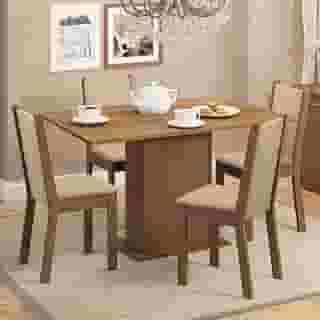 Conjunto Sala de Jantar Madesa Talita Mesa Tampo de Madeira com 4 Cadeiras - Rustic/Crema/Pérola