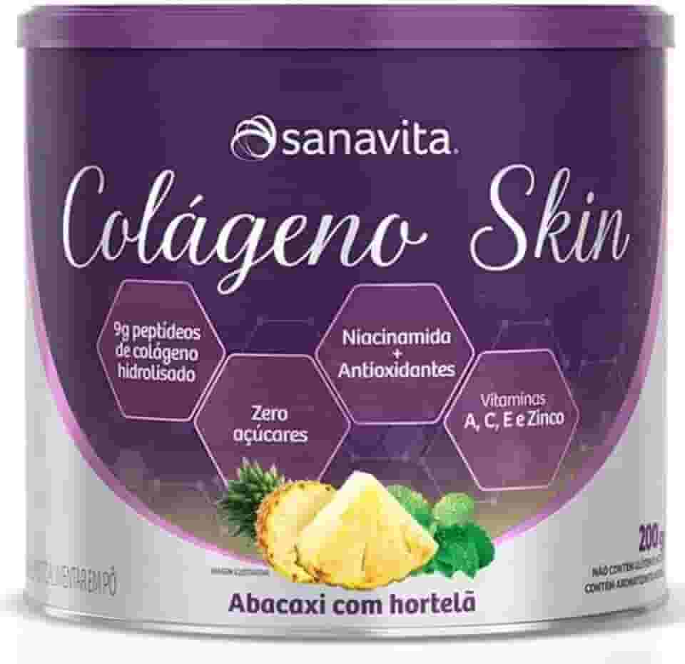 Colágeno Skin Para Pele Cabelos e Unhas - Colágeno Em Pó Hidrolisado Skin 200g - Sanavita (Abacaxi com Hortelã)