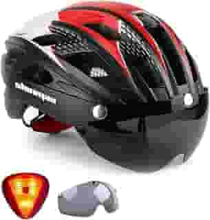 Shinmax Capacete de bicicleta, capacete de bicicleta CPSC/CPC para adultos, homens e mulheres, com óculos magnéticos e luz traseira de LED, capacete de ciclismo ajustável SM-T69