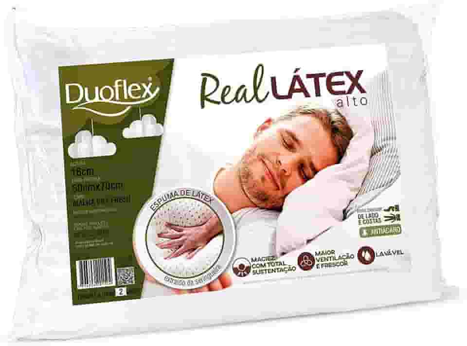 Travesseiro Duoflex Real Látex Alto 16 cm, Branco, para fronha 50 x 70 cm