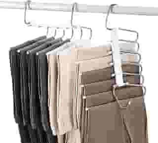 Cabides dobráveis atualizados que economizam espaço, suporte para roupas de 6 camadas, organizador de armário multifuncional de aço inoxidável, cabides de metal antiderrapantes para calças, jeans,