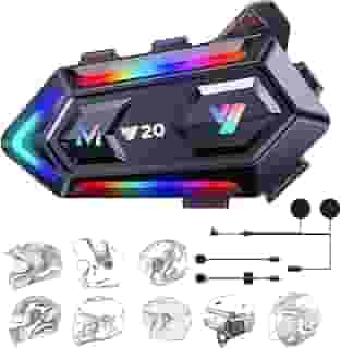 Bluetooth Intercomunicador Capacete – Fone de Ouvido Bluetooth para Moto com Luz RGB Dinâmica, Bateria Longa Duração, Redução Inteligente de Ruído, Compatível com Capacetes Integrais e ¾
