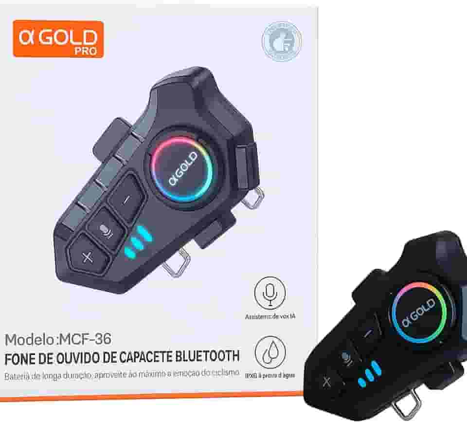 Fone de Ouvido Bluetooth para Capacete A’Gold MCF-36 IPX6 Microfone RGB Assistente de Voz Som Estéreo e Proteção IPX6 Ideal para Motociclistas, Ciclistas e Aventuras ao Ar Livre