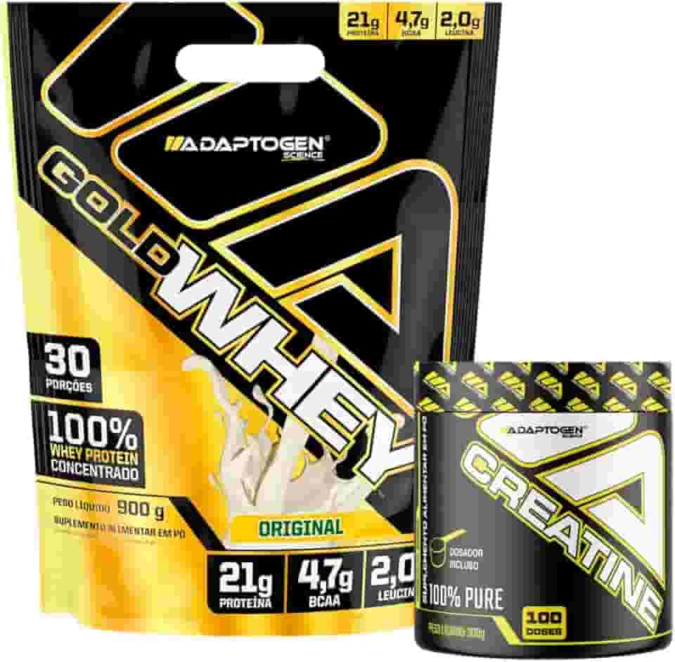 Kit Gold Whey Sabor Original 900g + Creatina Platinum 300g - Adaptogen Science