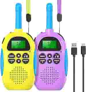 USHINING Walkie Talkie Infantil Recarregável Com 22 Canais Para Meninos E Meninas, Rádio Bidirecional Lanterna - 3 Km De Longo Alcance, Perfeito Caminhadas, Presentes Natal Aniversário (Pacote 2)