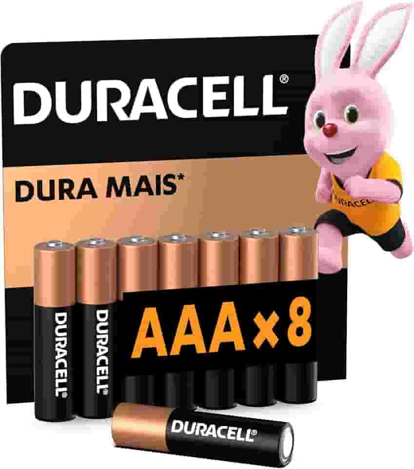 Duracell Pilhas Alcalinas AAA Palito Pack 8 Unidades – Dura Mais – Ideal para Controles Remotos Brinquedos e Lanternas