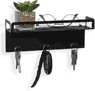 Porta Chaves, Chaveiro Organizador, Gancho, Porta-chaves, Prateleira de parede, preto, 10x26cm - GEGUTON