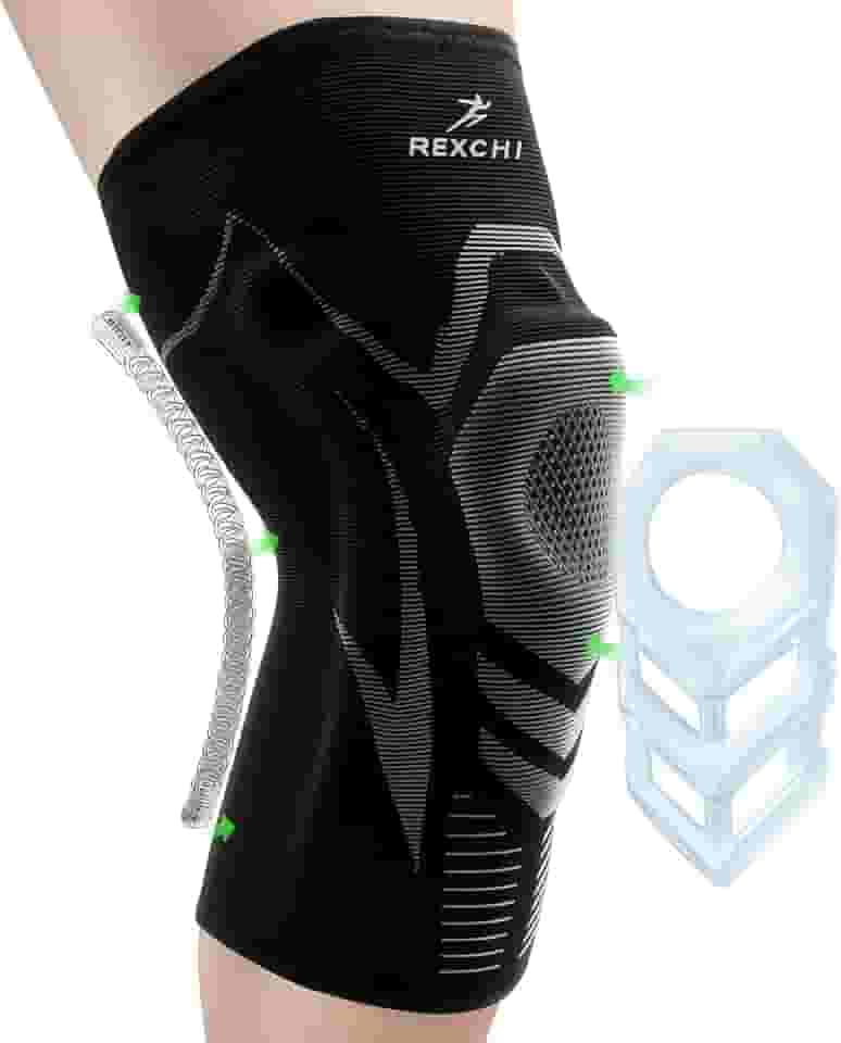 Joelheira de Compressão Profissional com Suporte de Mola Dupla + Silicone Antiderrapante - Estabilização da Patela, Tecido Respirável e Ajuste 3D - Para Ciclismo, Academia, CrossFit (Tamanho M)