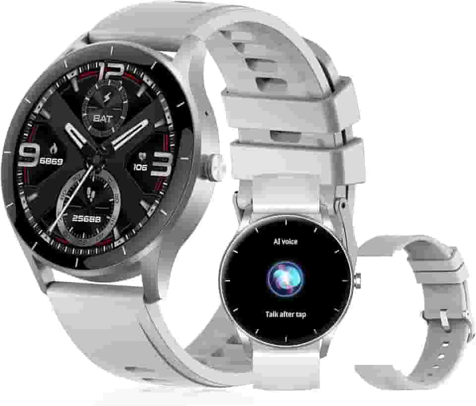 Smartwatch PEJE Relógio Smartwatch com Pulseira Extra - Tela Touch HD 1.28",À Prova d'Água IP68,Faz Chamadas Bluetooth,123+ Modos Esportivos,Bateria de 5-7 Dias,Compatível com iOS/Android.（Prata）