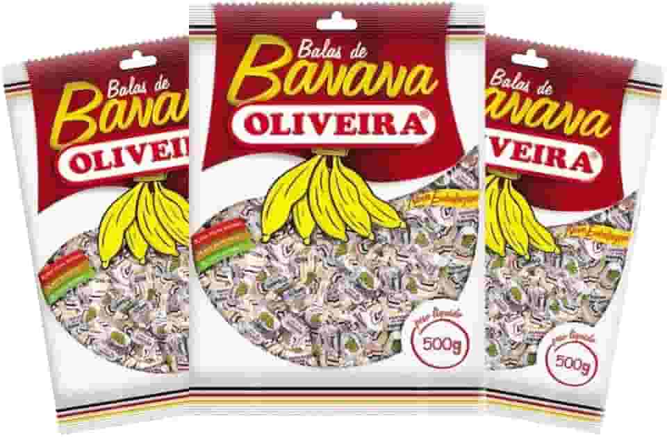 Bala de Banana Oliveira Kit 3 Pacotes de 500g – Doce Tradicional Macio e Saboroso