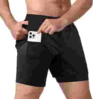 Short masculino 2 em 1 atlético de secagem rápida, leve para corrida, absorção de suor, academia e treino