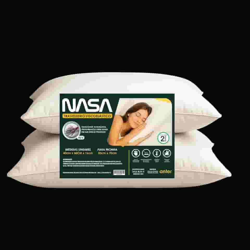 NASA Kit 2 Travesseiros Viscoelásticos, Automoldável, 40x60x13cm Nasa Cervical Látex Ortopédico Viagem Ergo Prime Ergonômico Premium Termossensível D40 Hipoalergênico Conforto ao Dormir 40x60x13 Anter