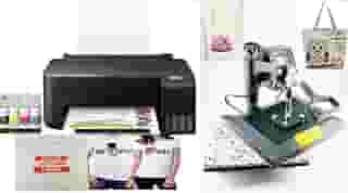 Pacote de impressora de sublimação sem fio super tanque universal PC para design personalizado de camiseta/luva/sacola - Rendimento de até 10.000 páginas/pacote com máquina de prensa de placa plana e